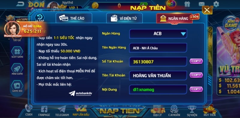 Nạp rút Donclub